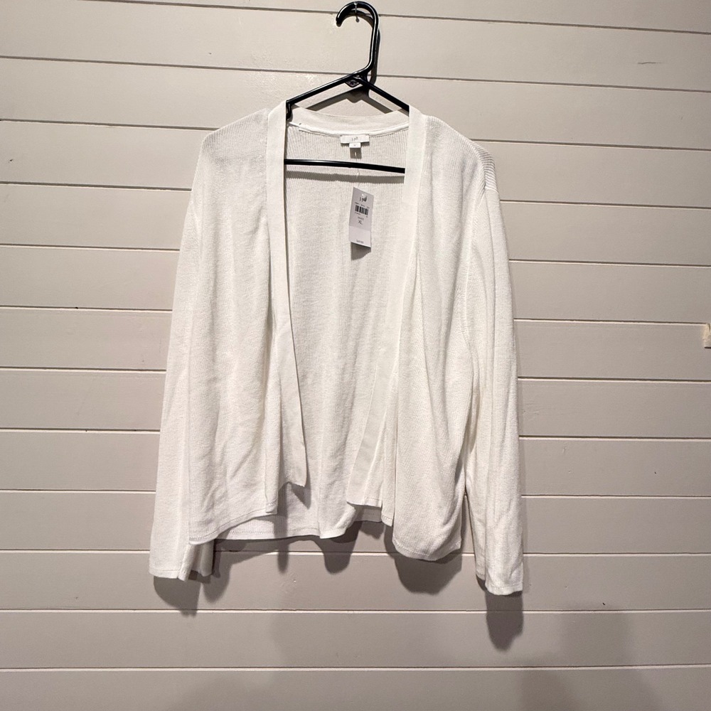 J. Jill Open Front Cardigan Women XL White Lightweight Cotton Rayon Sweater NWT